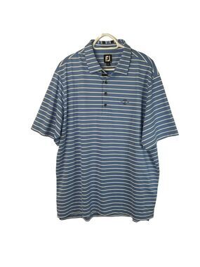 Foot Joy Men's Size XL Golf Polo Shirt Blue Striped Preppy Short Sleeve Casual